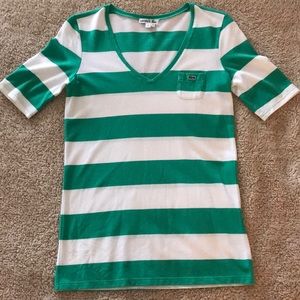 Lacoste Striped V-Neck Short Sleeve Top